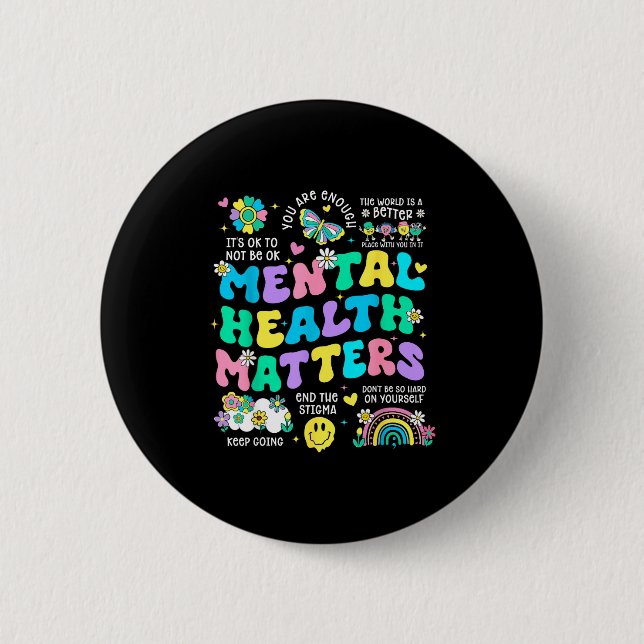 Mental health awareness therapy human brain button (Front)