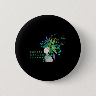 Mental Health Awareness Tree Green Ribbon Mens Wom Button
