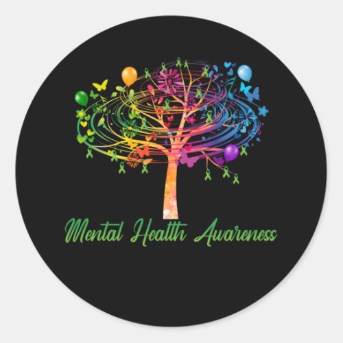 Mental Health Awareness Tree Ribbon Classic Round Sticker