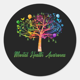 Mental Health Awareness Tree Ribbon Classic Round Sticker