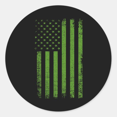 Mental Health Awareness USA Flag Green Flag  Classic Round Sticker