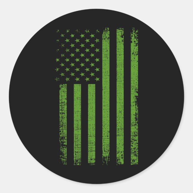 Mental Health Awareness USA Flag Green Flag  Classic Round Sticker (Front)