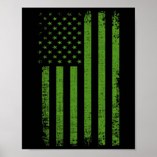 Mental Health Awareness USA Flag Green Flag  Poster