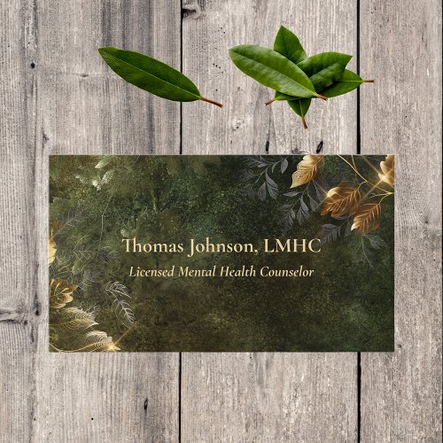 Mental Health Counselor Gold Leaves  Nature Business Card