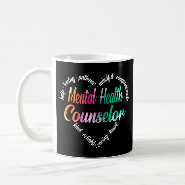 Mental Health Counselor Heart Word Cloud Coffee Mug (Left)