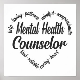Mental Health Counselor Heart Word Cloud Poster