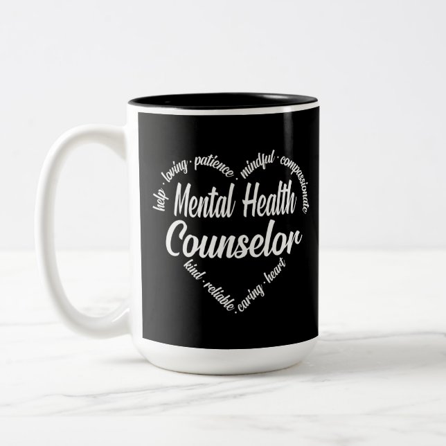 Mental Health Counselor Heart Word Cloud Two-Tone Coffee Mug (Left)