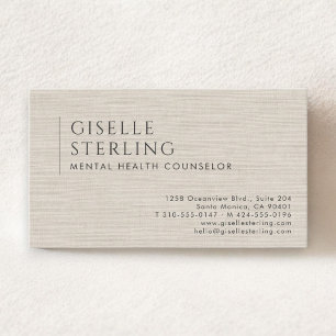 Mental Health Counselor Natural Linen Business Card