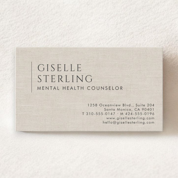 Mental Health Counselor Natural Linen Business Card