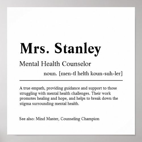 Mental Health Counselor Personalized Gift Poster
