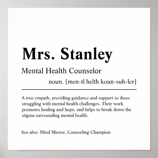 Mental Health Counselor Personalized Gift Poster (Front)
