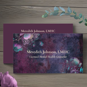 Mental Health Counselor Purple Peonies Nature Business Card