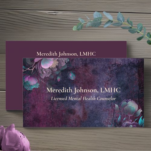 Mental Health Counselor Purple Peonies  Nature Business Card