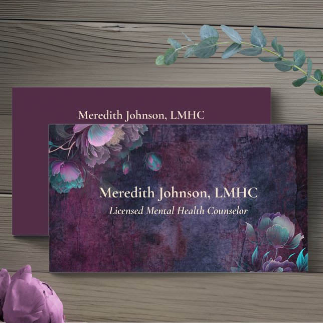 Mental Health Counselor Purple Peonies | Nature Business Card (Creator Uploaded)