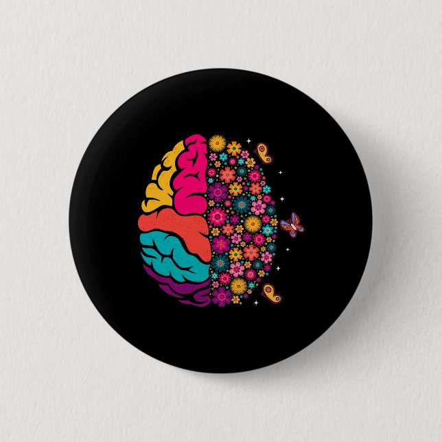 Mental Health Floral Brain Depression Awareness Co Button (Front)