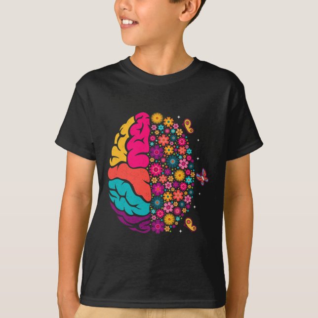 Mental Health Floral Brain Depression Awareness Co T-Shirt (Front)