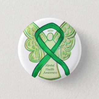 Mental Health Green Awareness Ribbon Angel Pin