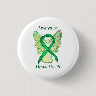 Mental Health Green Awareness Ribbon Angel Pin