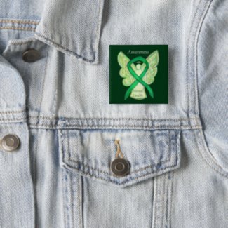 Mental Health Green Awareness Ribbon Angel Pin