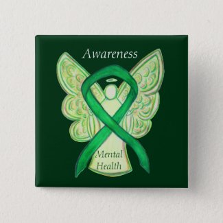 Mental Health Green Awareness Ribbon Angel Pin