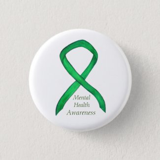 Mental Health Green Awareness Ribbon Button Pins