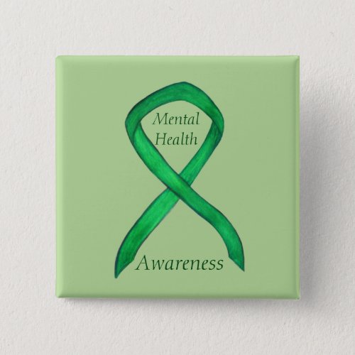 Mental Health Green Awareness Ribbon Custom Pin