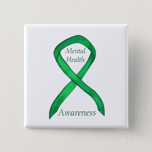 Mental Health Green Awareness Ribbon Custom Pin