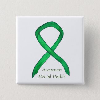 Mental Health Green Awareness Ribbon Pin Buttons