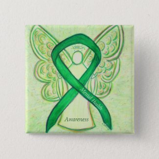 Mental Health Green Awarness Ribbon Angel Pin