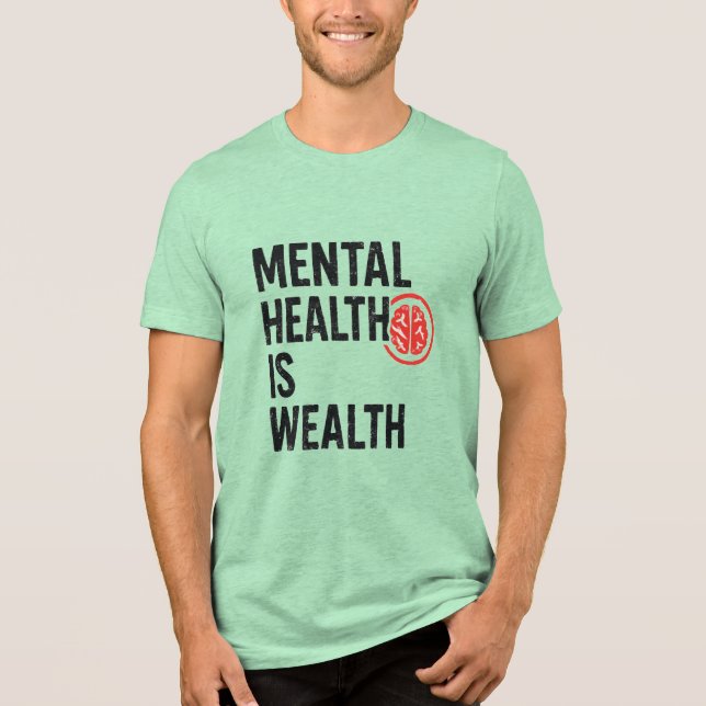 Mental Health Is Wealth – Motivational Brain Desig Tri-Blend Shirt (Front)