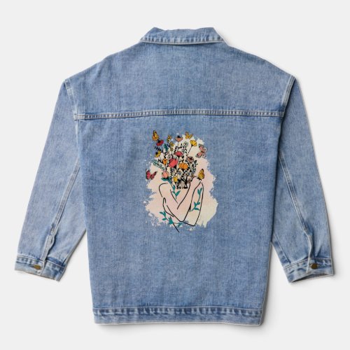 Mental Health Matter Floral Human Brain Be Kind To Denim Jacket