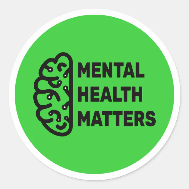Mental Health Matters Awareness Brain Classic Round Sticker | Zazzle