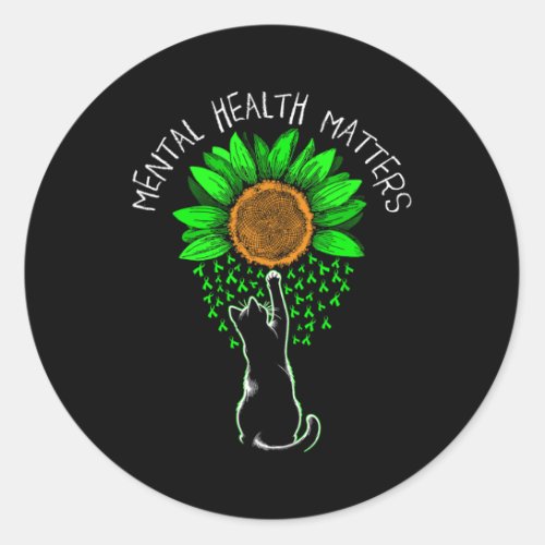 Mental Health Matters Cat Awareness Flower Women M Classic Round Sticker