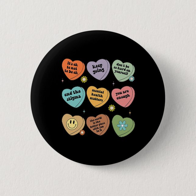 Mental Health Matters Floral Brain Graphic Health  Button (Front)