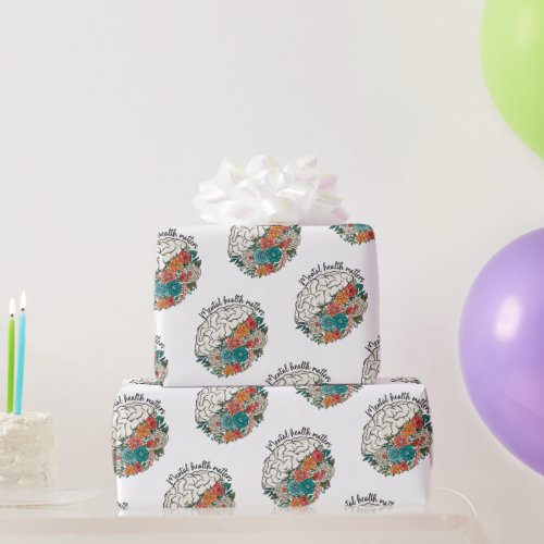 Mental health matters Floral Brain Mental Health Wrapping Paper