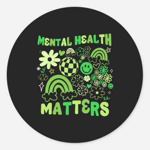 Mental Health Matters Groovy Floral Mental Health  Classic Round Sticker