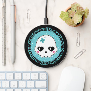 Mental Health Matters Kawaii Skull Blue Wireless Charger
