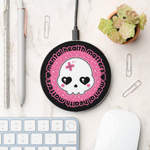 Mental Health Matters Kawaii Skull Pink Wireless Charger