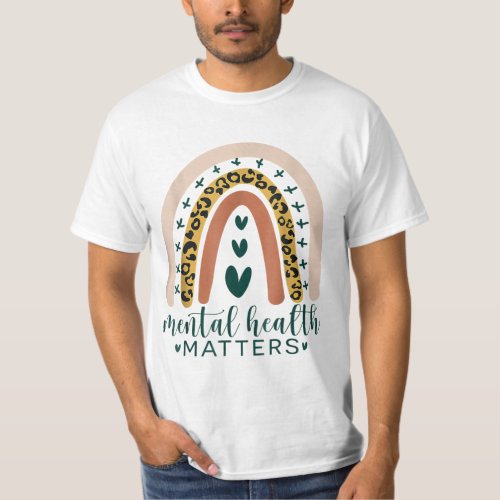 Mental Health Matters Leopard Print Boho Rainbow A T_Shirt