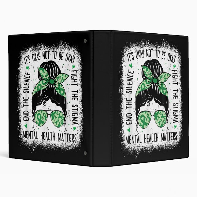 Mental Health Matters Messy Bun Mental Health Awar 3 Ring Binder (Background)