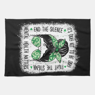 Mental Health Matters Messy Bun Mental Health Awar Kitchen Towel