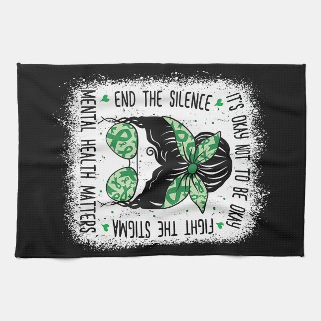 Mental Health Matters Messy Bun Mental Health Awar Kitchen Towel (Horizontal)