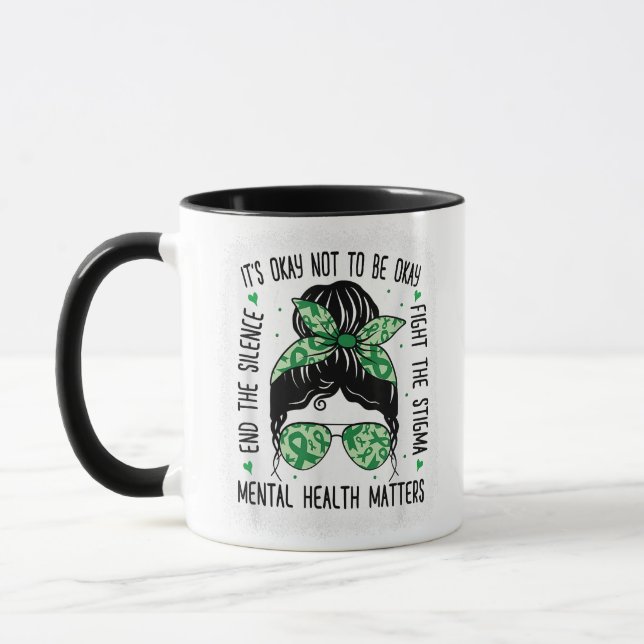 Mental Health Matters Messy Bun Mental Health Awar Mug (Left)