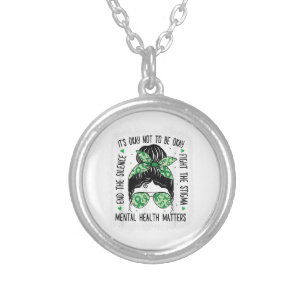 Mental Health Matters Messy Bun Mental Health Awar Silver Plated Necklace