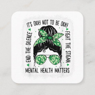 Mental Health Matters Messy Bun Mental Health Awar Square Business Card