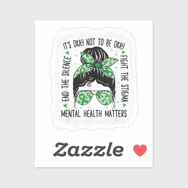 Mental Health Matters Messy Bun Mental Health Awar Sticker (Sheet)