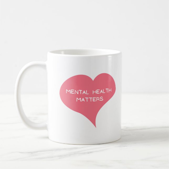 MENTAL HEALTH MATTERS Pink Love Heart Coffee Mug (Left)
