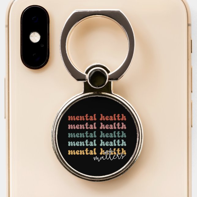 Mental Health Matters Retro Awareness Phone Ring Stand (Close Up)