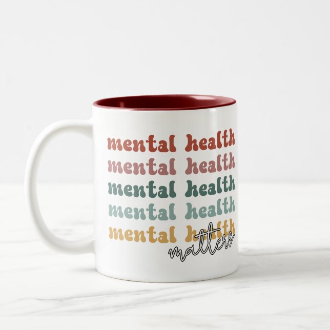 Mental Health Matters Retro Awareness Two-Tone Coffee Mug (Left)