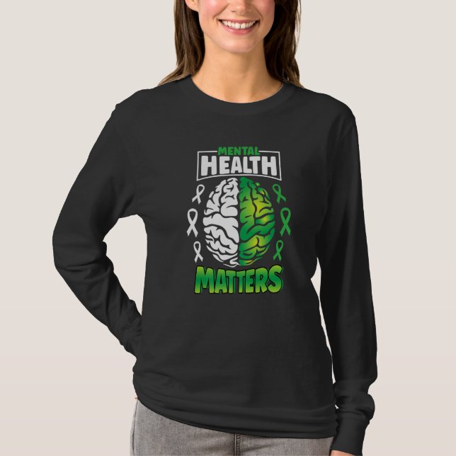 Mental Health Matters Spread Awareness Brain Green T-Shirt (Front)